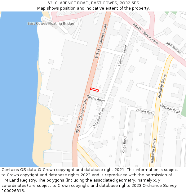 53, CLARENCE ROAD, EAST COWES, PO32 6ES: Location map and indicative extent of plot