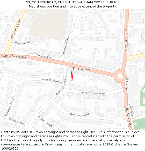 53, COLLEGE ROAD, CHESHUNT, WALTHAM CROSS, EN8 9LS: Location map and indicative extent of plot