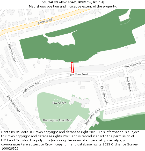 53, DALES VIEW ROAD, IPSWICH, IP1 4HJ: Location map and indicative extent of plot