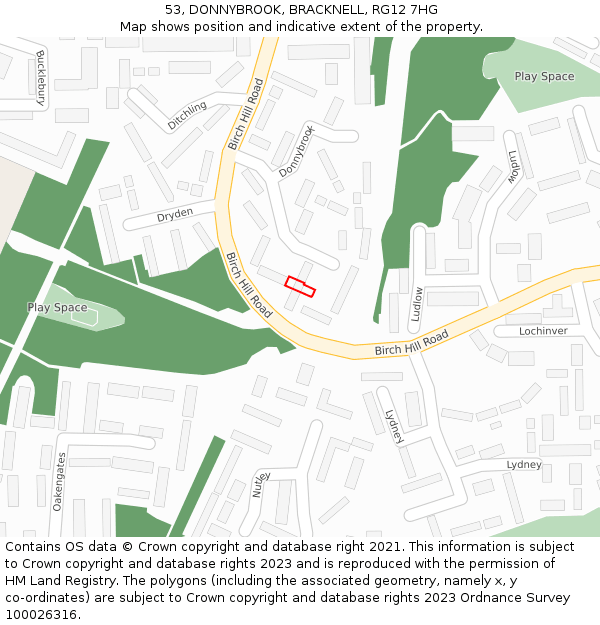 53, DONNYBROOK, BRACKNELL, RG12 7HG: Location map and indicative extent of plot