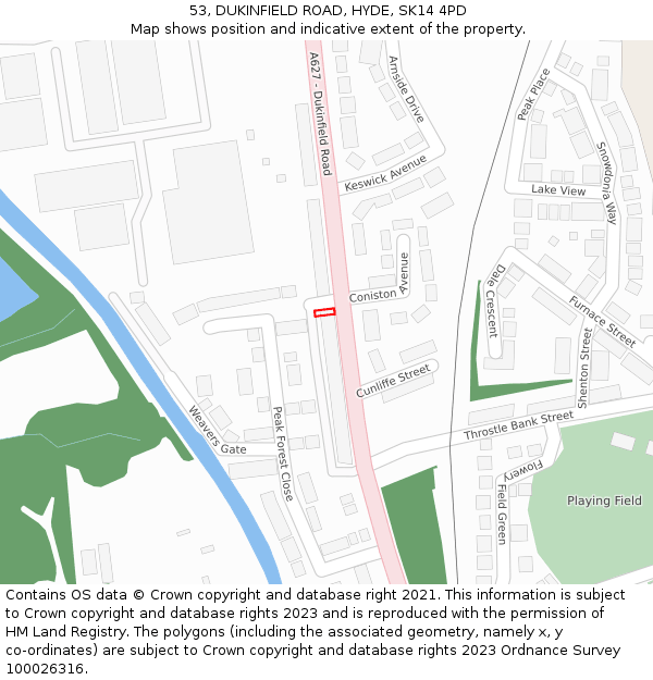 53, DUKINFIELD ROAD, HYDE, SK14 4PD: Location map and indicative extent of plot
