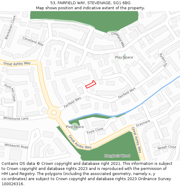 53, FAIRFIELD WAY, STEVENAGE, SG1 6BG: Location map and indicative extent of plot