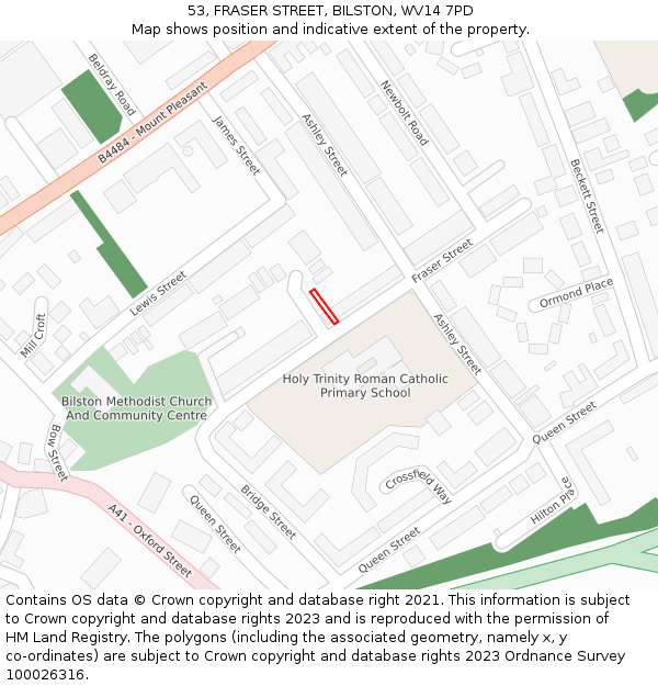 53, FRASER STREET, BILSTON, WV14 7PD: Location map and indicative extent of plot