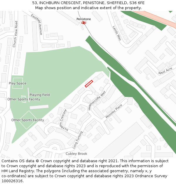 53, INCHBURN CRESCENT, PENISTONE, SHEFFIELD, S36 6FE: Location map and indicative extent of plot
