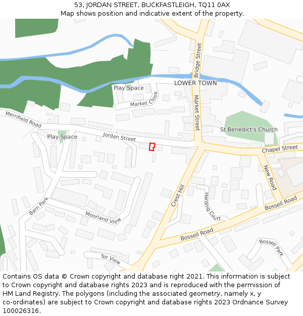 53, JORDAN STREET, BUCKFASTLEIGH, TQ11 0AX: Location map and indicative extent of plot