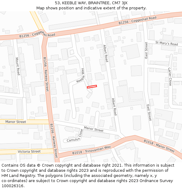 53, KEEBLE WAY, BRAINTREE, CM7 3JX: Location map and indicative extent of plot