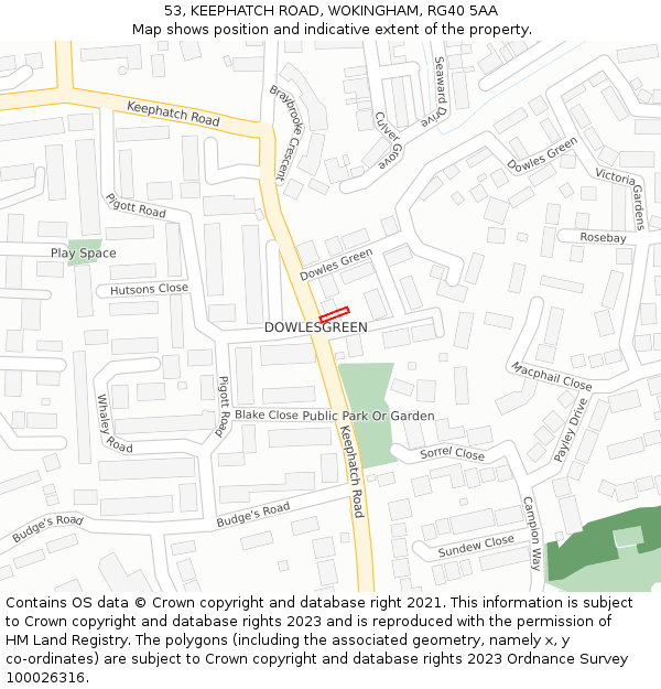 53, KEEPHATCH ROAD, WOKINGHAM, RG40 5AA: Location map and indicative extent of plot