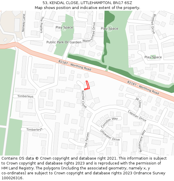 53, KENDAL CLOSE, LITTLEHAMPTON, BN17 6SZ: Location map and indicative extent of plot