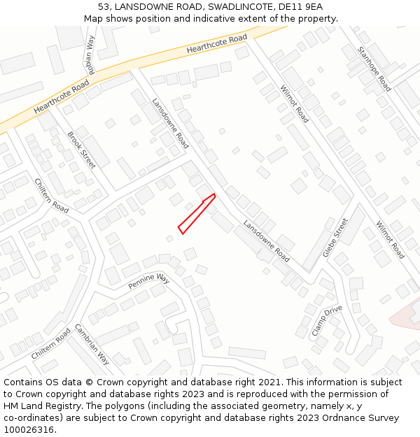 53, LANSDOWNE ROAD, SWADLINCOTE, DE11 9EA: Location map and indicative extent of plot