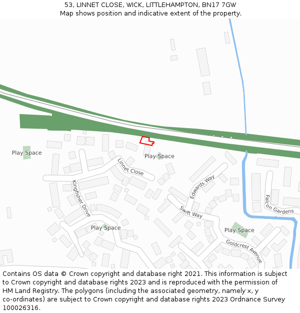 53, LINNET CLOSE, WICK, LITTLEHAMPTON, BN17 7GW: Location map and indicative extent of plot