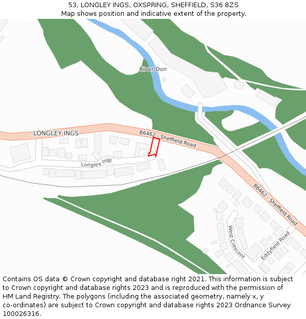 53, LONGLEY INGS, OXSPRING, SHEFFIELD, S36 8ZS: Location map and indicative extent of plot