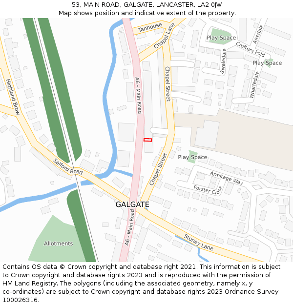 53, MAIN ROAD, GALGATE, LANCASTER, LA2 0JW: Location map and indicative extent of plot