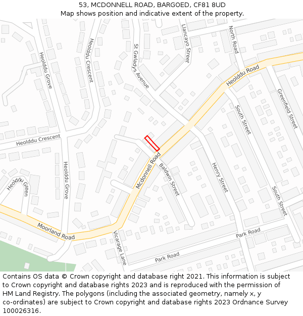 53, MCDONNELL ROAD, BARGOED, CF81 8UD: Location map and indicative extent of plot