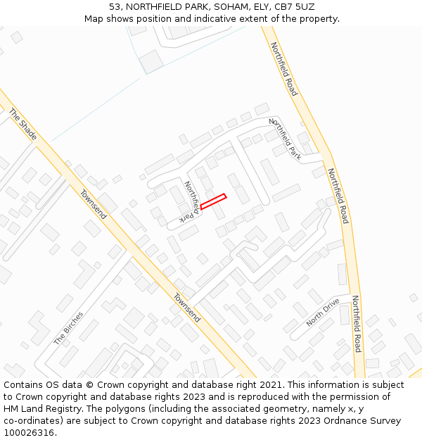 53, NORTHFIELD PARK, SOHAM, ELY, CB7 5UZ: Location map and indicative extent of plot