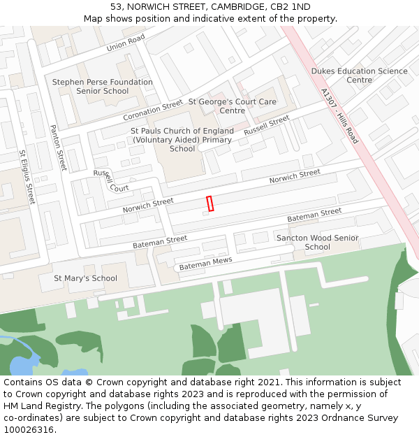53, NORWICH STREET, CAMBRIDGE, CB2 1ND: Location map and indicative extent of plot