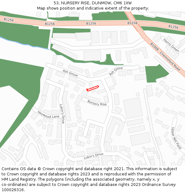 53, NURSERY RISE, DUNMOW, CM6 1XW: Location map and indicative extent of plot