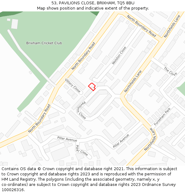 53, PAVILIONS CLOSE, BRIXHAM, TQ5 8BU: Location map and indicative extent of plot