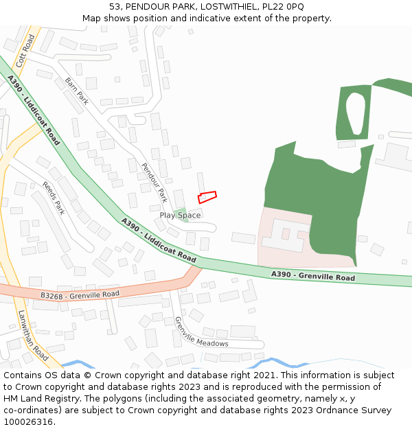 53, PENDOUR PARK, LOSTWITHIEL, PL22 0PQ: Location map and indicative extent of plot