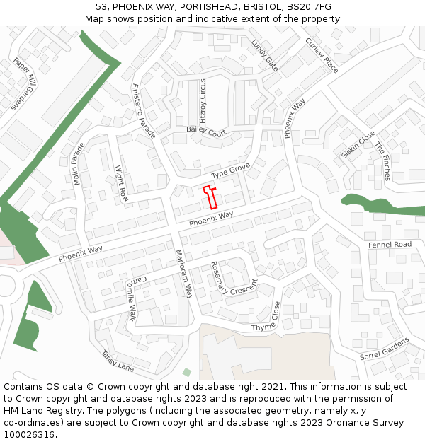53, PHOENIX WAY, PORTISHEAD, BRISTOL, BS20 7FG: Location map and indicative extent of plot
