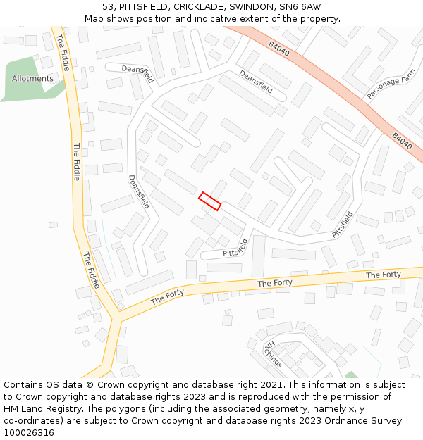 53, PITTSFIELD, CRICKLADE, SWINDON, SN6 6AW: Location map and indicative extent of plot