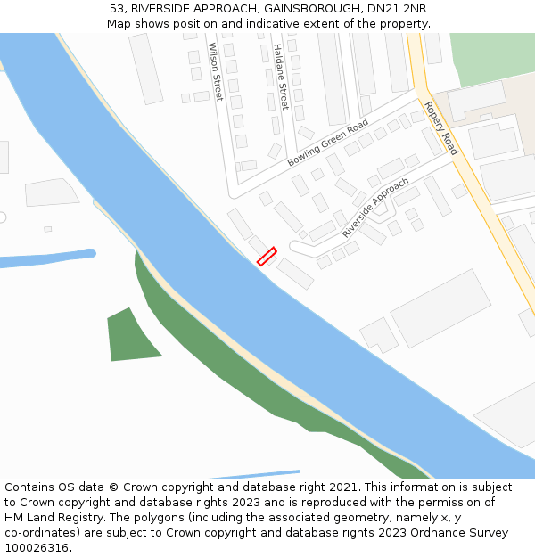 53, RIVERSIDE APPROACH, GAINSBOROUGH, DN21 2NR: Location map and indicative extent of plot