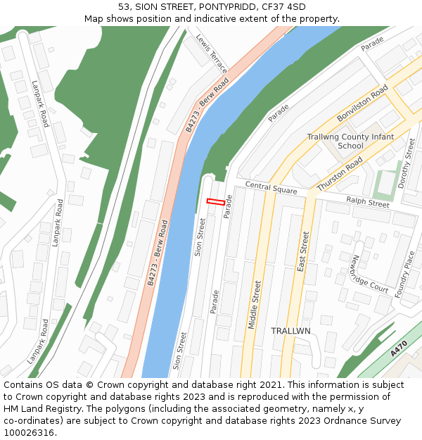 53, SION STREET, PONTYPRIDD, CF37 4SD: Location map and indicative extent of plot