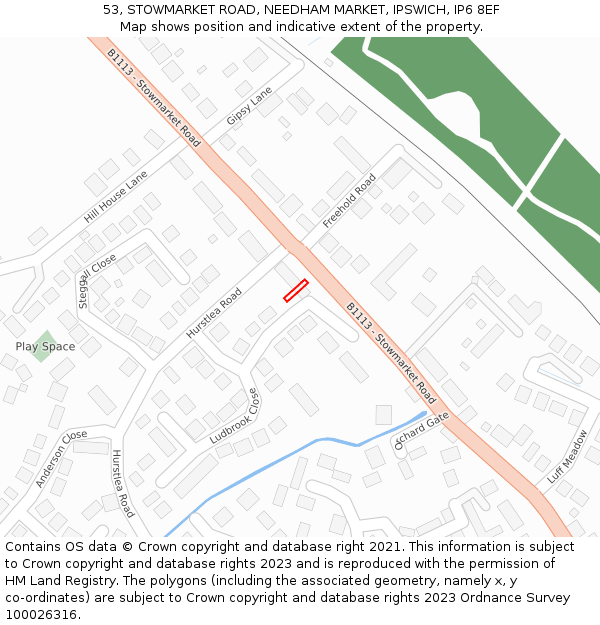 53, STOWMARKET ROAD, NEEDHAM MARKET, IPSWICH, IP6 8EF: Location map and indicative extent of plot