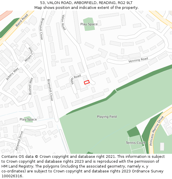 53, VALON ROAD, ARBORFIELD, READING, RG2 9LT: Location map and indicative extent of plot