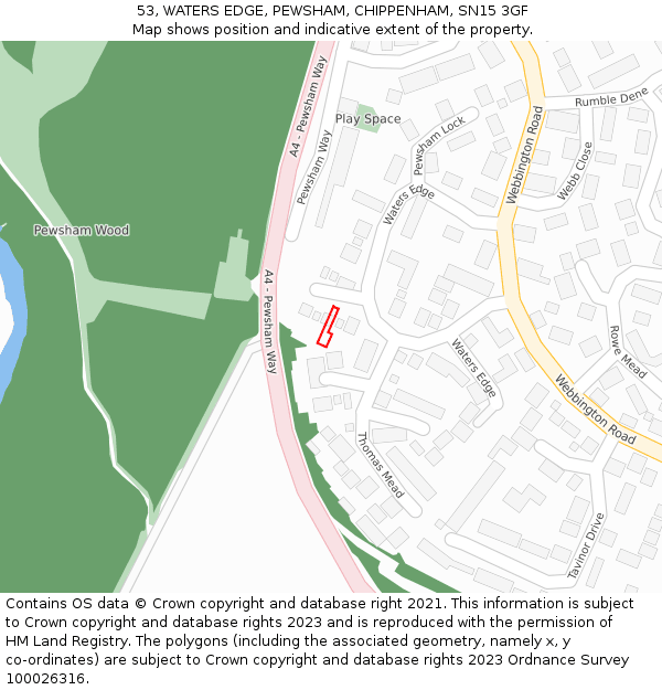 53, WATERS EDGE, PEWSHAM, CHIPPENHAM, SN15 3GF: Location map and indicative extent of plot