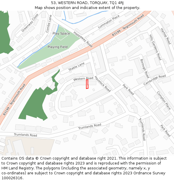 53, WESTERN ROAD, TORQUAY, TQ1 4RJ: Location map and indicative extent of plot