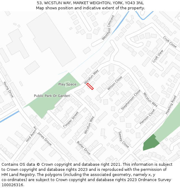 53, WICSTUN WAY, MARKET WEIGHTON, YORK, YO43 3NL: Location map and indicative extent of plot