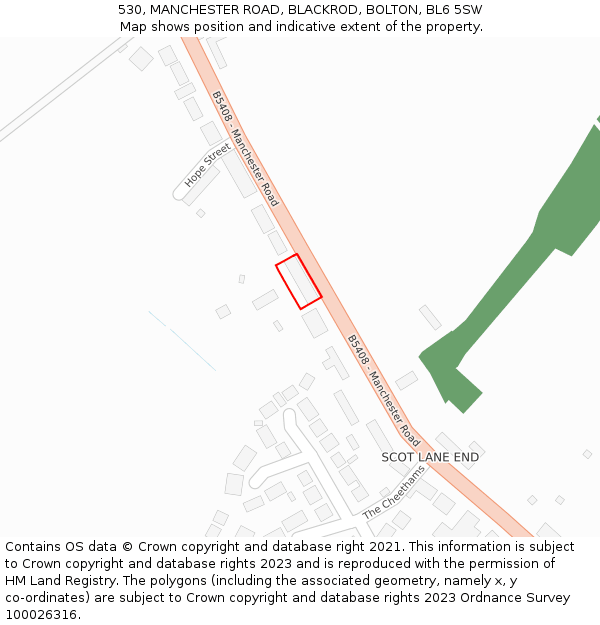 530, MANCHESTER ROAD, BLACKROD, BOLTON, BL6 5SW: Location map and indicative extent of plot