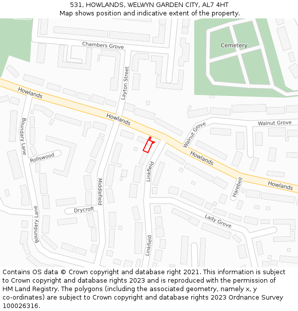 531, HOWLANDS, WELWYN GARDEN CITY, AL7 4HT: Location map and indicative extent of plot