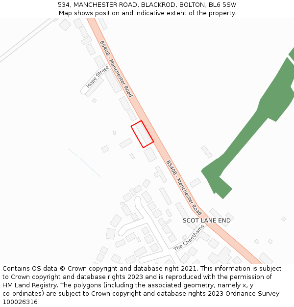 534, MANCHESTER ROAD, BLACKROD, BOLTON, BL6 5SW: Location map and indicative extent of plot