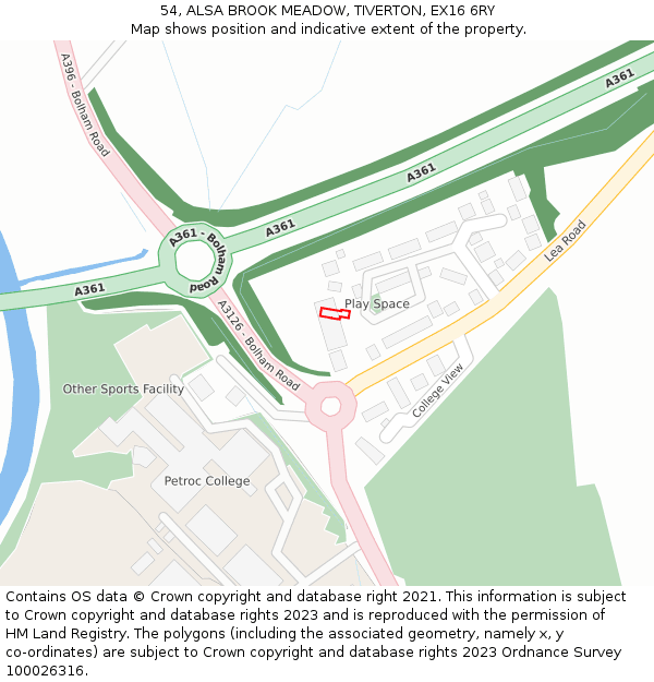 54, ALSA BROOK MEADOW, TIVERTON, EX16 6RY: Location map and indicative extent of plot