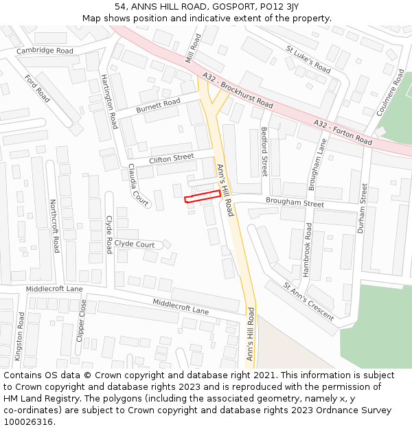 54, ANNS HILL ROAD, GOSPORT, PO12 3JY: Location map and indicative extent of plot