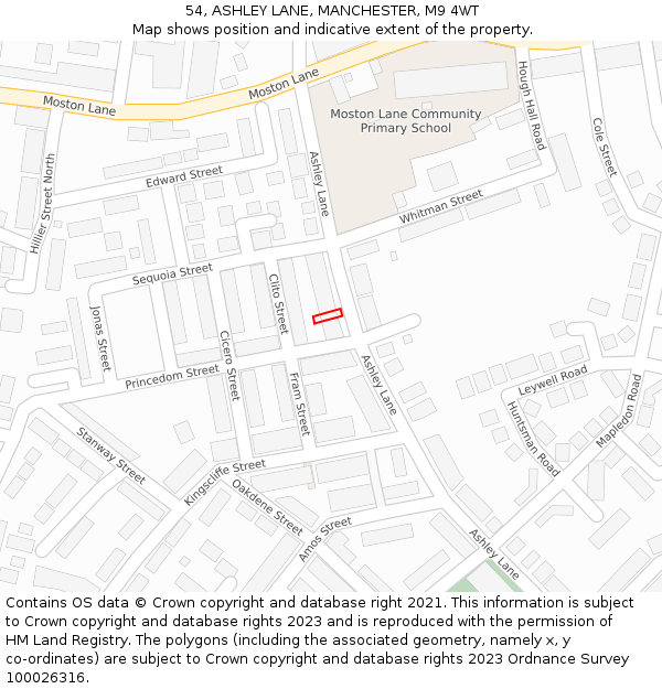 54, ASHLEY LANE, MANCHESTER, M9 4WT: Location map and indicative extent of plot