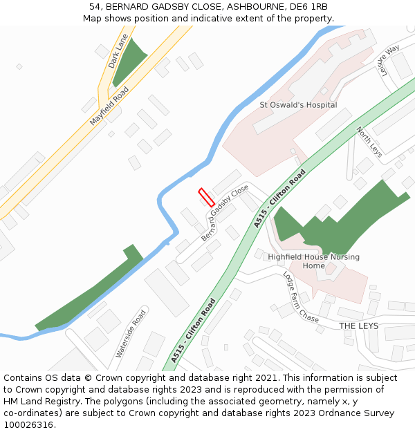 54, BERNARD GADSBY CLOSE, ASHBOURNE, DE6 1RB: Location map and indicative extent of plot