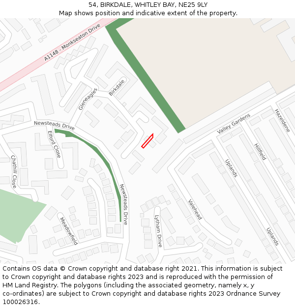 54, BIRKDALE, WHITLEY BAY, NE25 9LY: Location map and indicative extent of plot