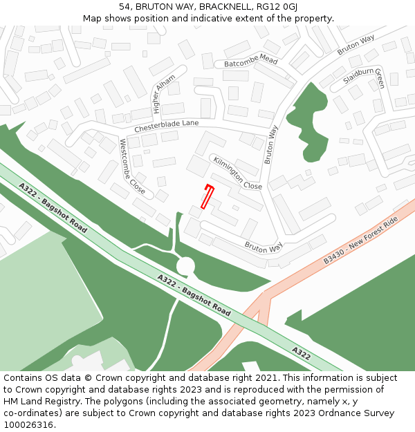 54, BRUTON WAY, BRACKNELL, RG12 0GJ: Location map and indicative extent of plot
