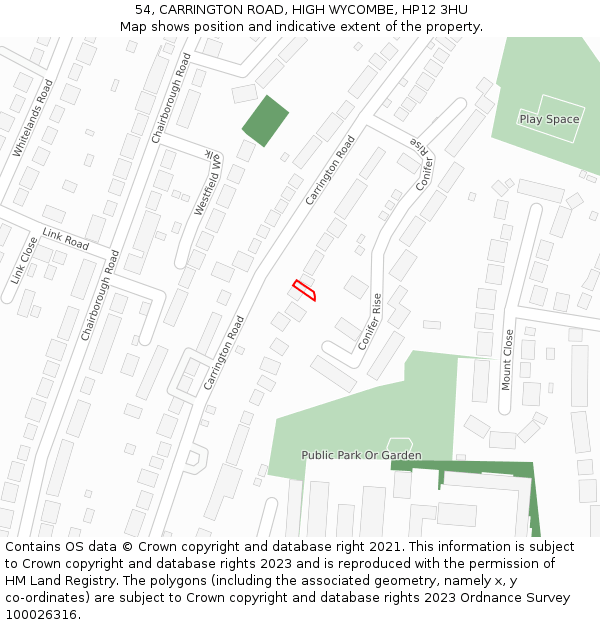 54, CARRINGTON ROAD, HIGH WYCOMBE, HP12 3HU: Location map and indicative extent of plot
