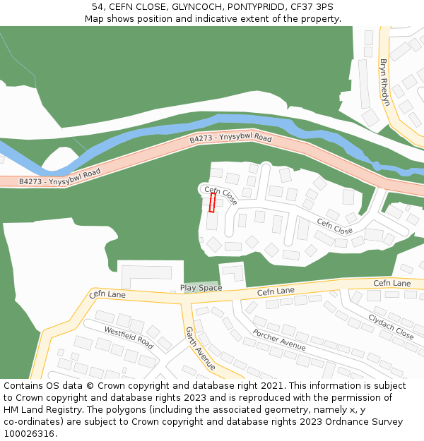 54, CEFN CLOSE, GLYNCOCH, PONTYPRIDD, CF37 3PS: Location map and indicative extent of plot