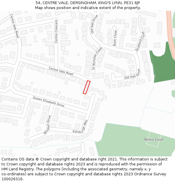 54, CENTRE VALE, DERSINGHAM, KING'S LYNN, PE31 6JP: Location map and indicative extent of plot