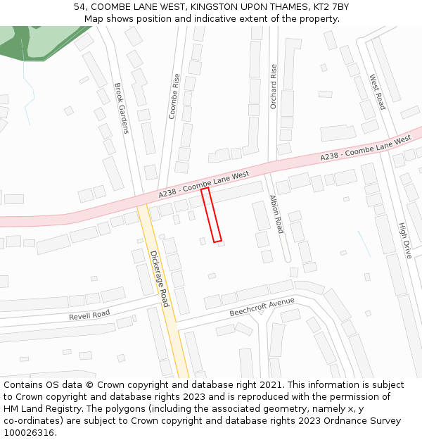 54, COOMBE LANE WEST, KINGSTON UPON THAMES, KT2 7BY: Location map and indicative extent of plot