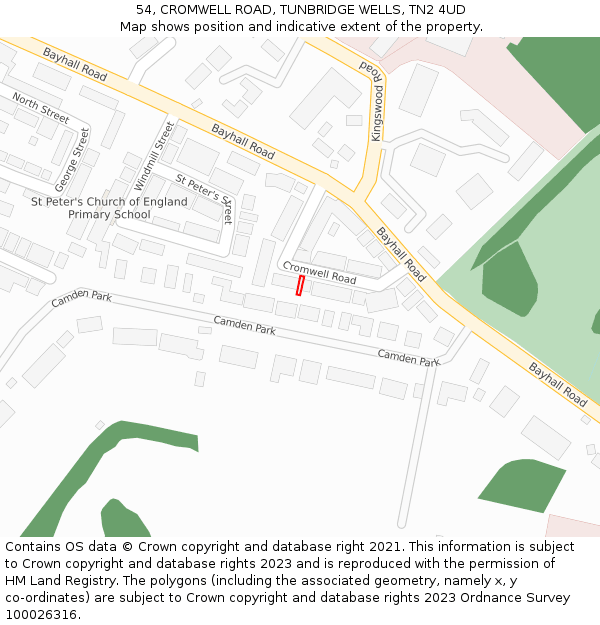 54, CROMWELL ROAD, TUNBRIDGE WELLS, TN2 4UD: Location map and indicative extent of plot