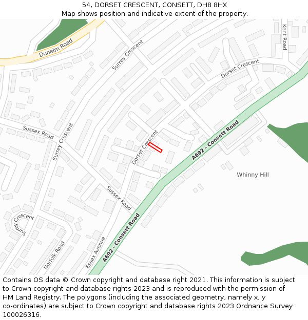 54, DORSET CRESCENT, CONSETT, DH8 8HX: Location map and indicative extent of plot