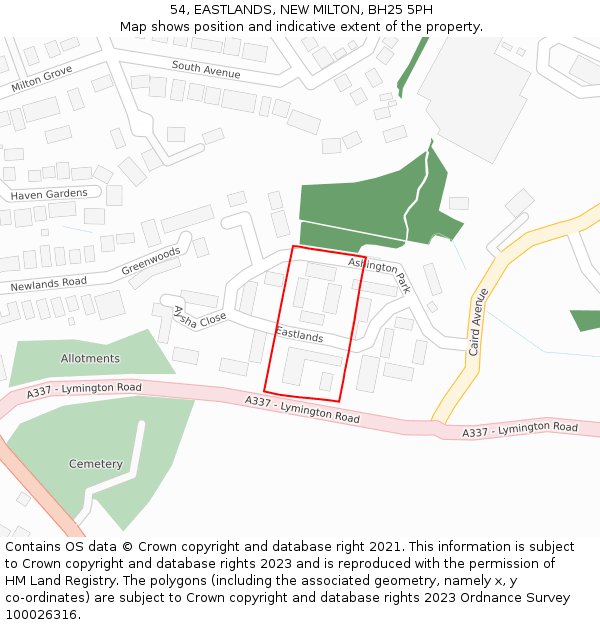 54, EASTLANDS, NEW MILTON, BH25 5PH: Location map and indicative extent of plot