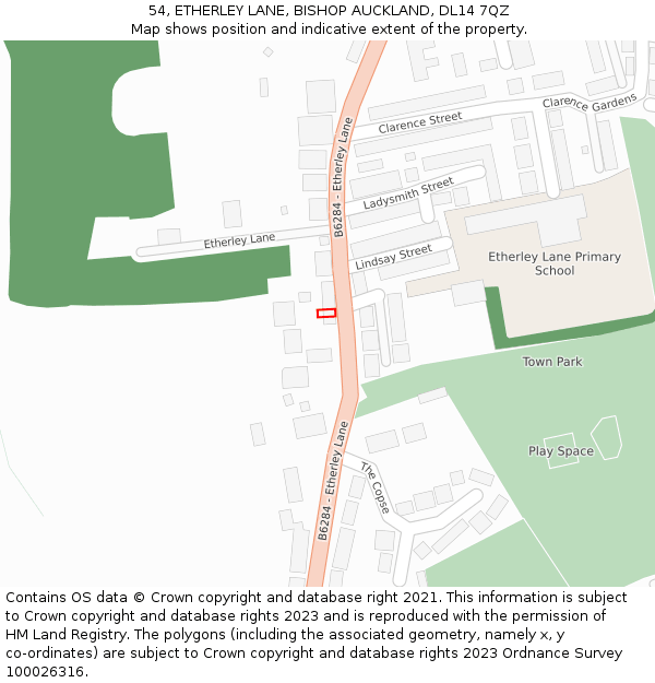 54, ETHERLEY LANE, BISHOP AUCKLAND, DL14 7QZ: Location map and indicative extent of plot