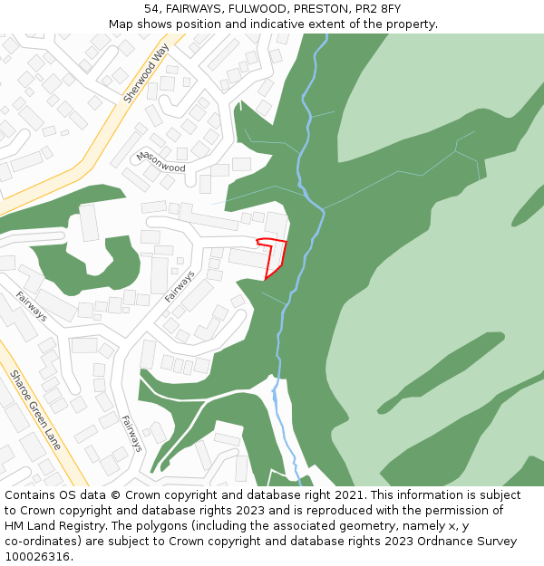 54, FAIRWAYS, FULWOOD, PRESTON, PR2 8FY: Location map and indicative extent of plot