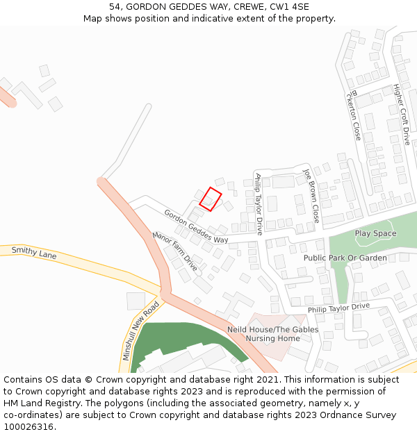 54, GORDON GEDDES WAY, CREWE, CW1 4SE: Location map and indicative extent of plot